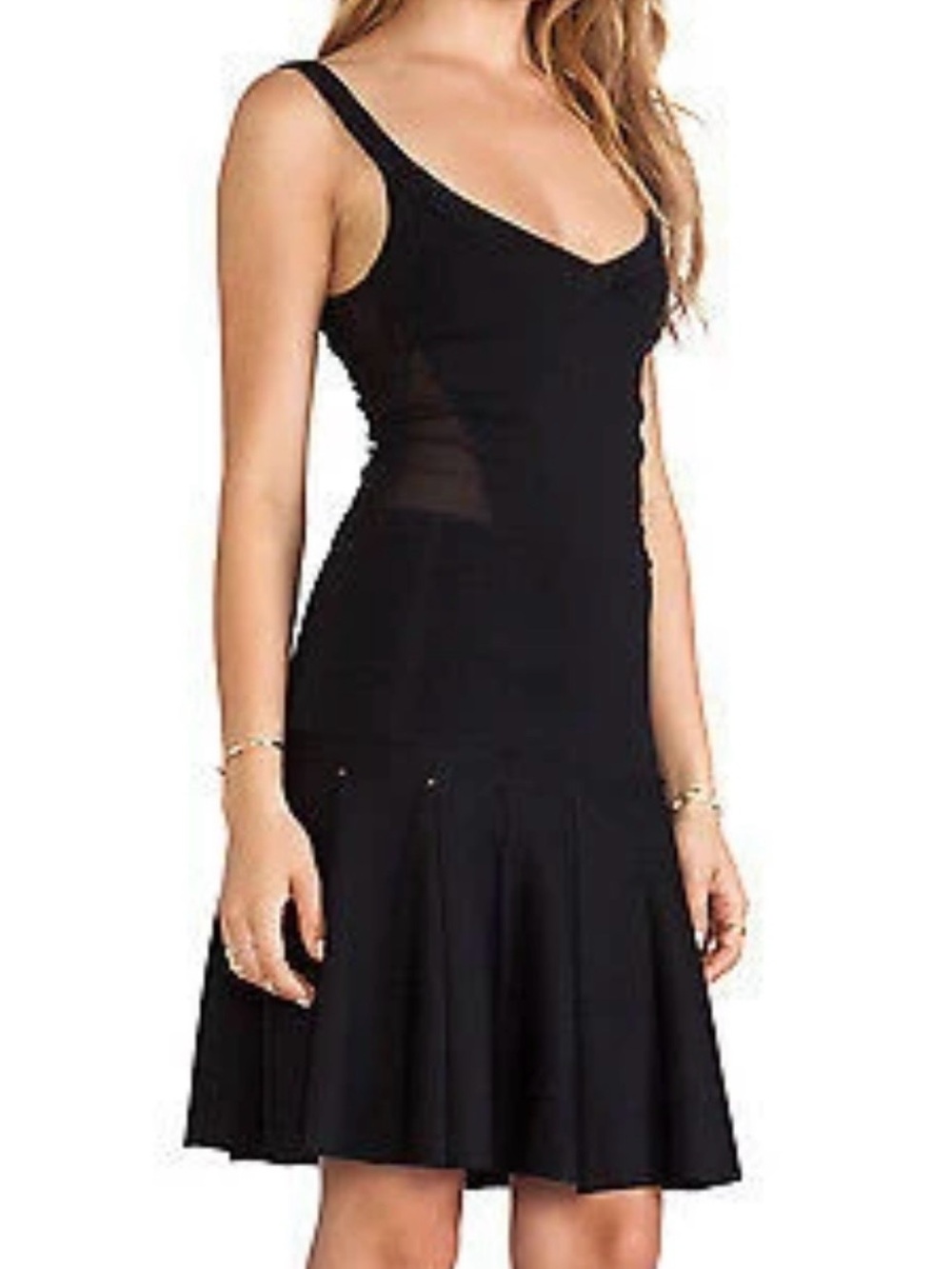 TORN BY RONNY KOBO Loriana Black Sheer Panels Drop Waist Dress - Size Medium